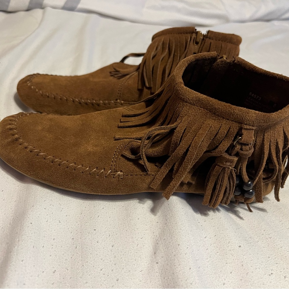 Minnetonka Brown Ankle Booties with Fringe